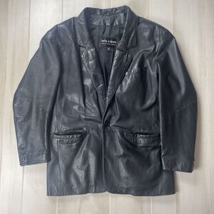 Wilsons Black Leather Blazer Jacket Mens Medium Soft Leather Y2K Minimalist 90’s